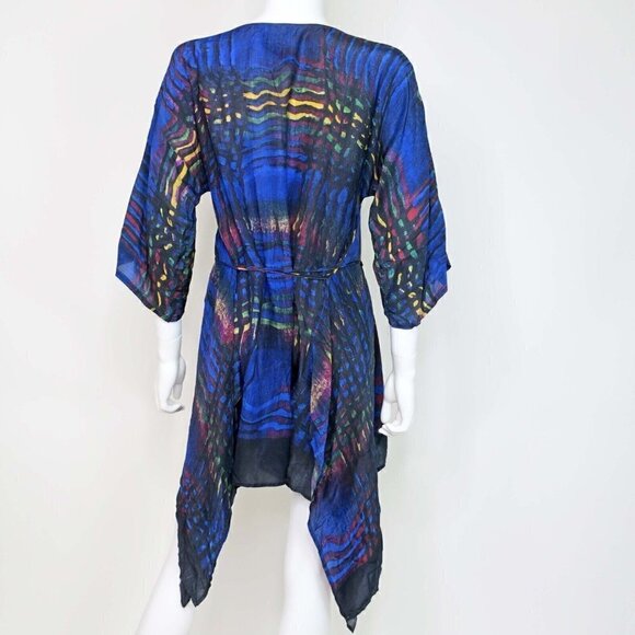 Johnny Was Wiggie Long Easy Tie-Neck Tunic Top Cupra Rayon Women's Small - Picture 3 of 6